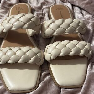 Time and Tru Cream Braided Sandals with Flat Sole